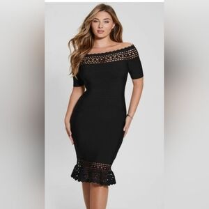 GUESS Gabriela Black peplum hem‎ Bodycon Bandage Midi Dress size Small new